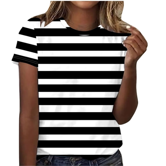 Guluxicc Womens Striped T Shirts Crew Neck Short Sleeve Casual Summer Blouse T-Shirts Basic Tops