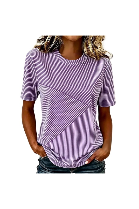 Womens Summer Tops Elbow Length Sleeve Crew Neck Shirts Loose Fit Casual Basic Tees for Women