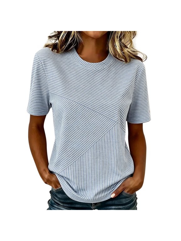 Womens Summer Tops Elbow Length Sleeve Crew Neck Shirts Loose Fit Casual Basic Tees for Women