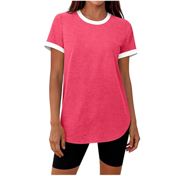 Guluxicc Womens T Shirts Crew Neck Athletic T Shirts for Women Short Sleeve Tops with Contrast Trim for Running Sports and Gym