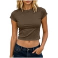 thumbnail image 1 of Guluxicc Womens T Shirts Crew Neck Short Sleeve Solid Cropped Slim Fit Casual Trendy T Shirts Spring Summer Crop Tops, 1 of 5
