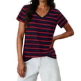 thumbnail image 1 of Guluxicc Womens T Shirts V Neck Short Sleeve Classic Stripe Print Casual Comfy T Shirts for Women Spring Summer, 1 of 8