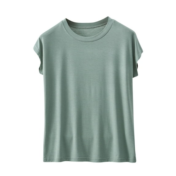 Guluxicc Womens Tees Crewneck Short Sleeve Casual T-Shirts Solid Color Pullover Tops, Green, 2XL