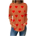 thumbnail image 1 of Guluxicc Womens Tops Casual Crewneck Long Sleeve Tunic Tops Valentines Day Graphic Print T-Shirts, Orange, S, 1 of 4