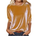 thumbnail image 1 of Guluxicc Womens Velvet Long Sleeve Tops Casual Crewneck Solid Color Pullover Shirts Winter Warm Tops, Gold, 2XL, 1 of 6