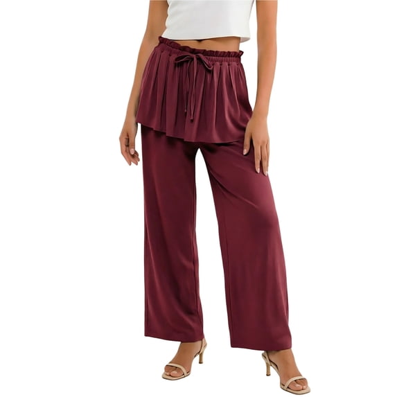 Guluxicc Womens Wide Leg Pants Elastic Waist Drawstring Ruffled Bottom Lounge Trousers Summer Casual Outfits for Everyday Wear