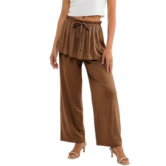 Guluxicc Womens Wide Leg Pants Elastic Waist Drawstring Ruffled Bottom Lounge Trousers Summer Casual Outfits for Everyday Wear