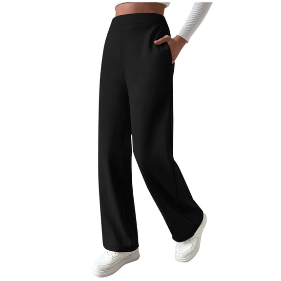 Guluxicc Womens Winter Thermal Long Johns Pants Casual Fleece Elastic Waist Pants Straight Leg Trousers, Black, M