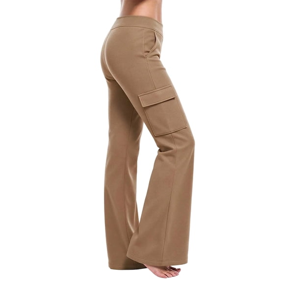 Guluxicc Yoga Flare Pants for Women Warm Multi Pocket Elastic Waist Bootcut Leg Pants for Workout Everyday Fall Winter