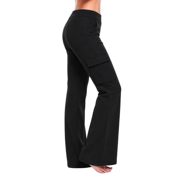 Guluxicc Yoga Flare Pants for Women Warm Multi Pocket Elastic Waist Bootcut Leg Pants for Workout Everyday Fall Winter