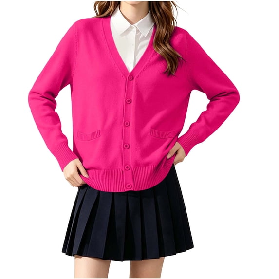 Guluxicc Kids Girls School Uniform Cotton Knit Cardigan V Neck Long Sleeve Button Down Sweater 5-17 Years