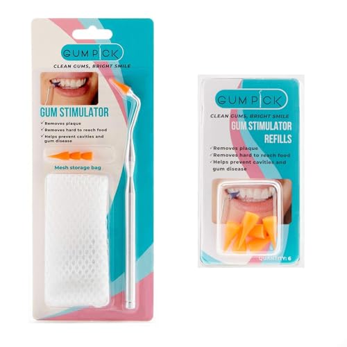 GumPick Gum Stimulator with Rubber Tip Refills Premium Aluminum