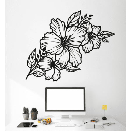 Gumamela Plant Plants Flower Garden Flowers Floral Spring Silhouette Vinyl Design Wall Sticker Wall Art Wall Decal Boy Girl Kid Room Bedroom Gardener Home Decor Stickers Decoration Size (30x40 inch)