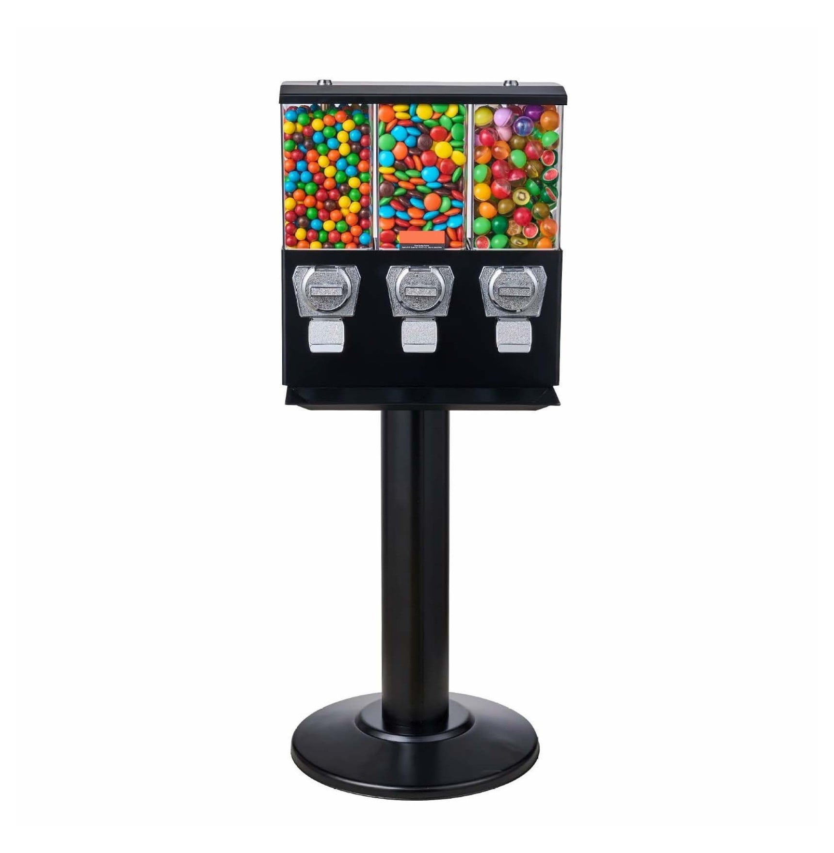 Gumball Machine with Stand - Black Vintage Candy Dispenser - 3 Slot Vending Machine - Coin Operated - 8lbs Capacity - for Restaurants, Malls, Home