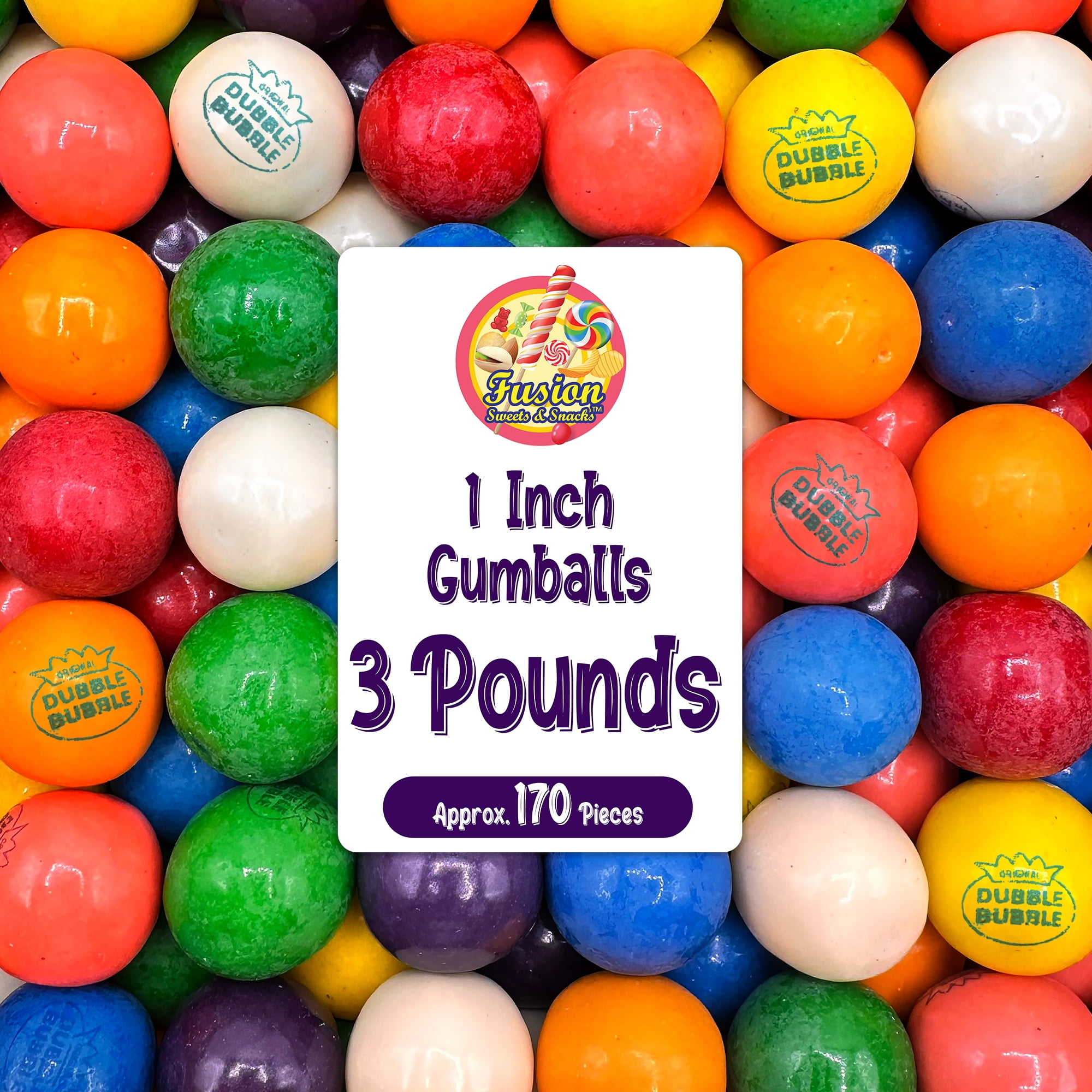 Gumballs 1 Inch - 3 Pound Bag - Gum Balls For Gumball Machine - Gumballs Bulk - Gum Ball Machine Refill - Assorted Fruit Flavor - Bubble Gum