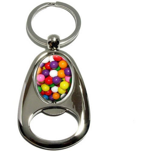 Gumballs Candy, Chrome Plated Metal Spinning Oval Design Bottle Opener Keychain Key Ring