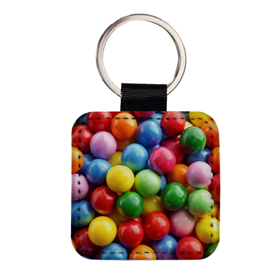 Gumballs Colorful Candy Faux Leather Square Keychain