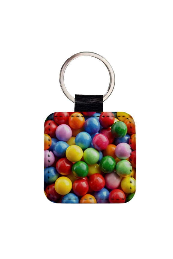 Gumballs Colorful Candy Faux Leather Square Keychain