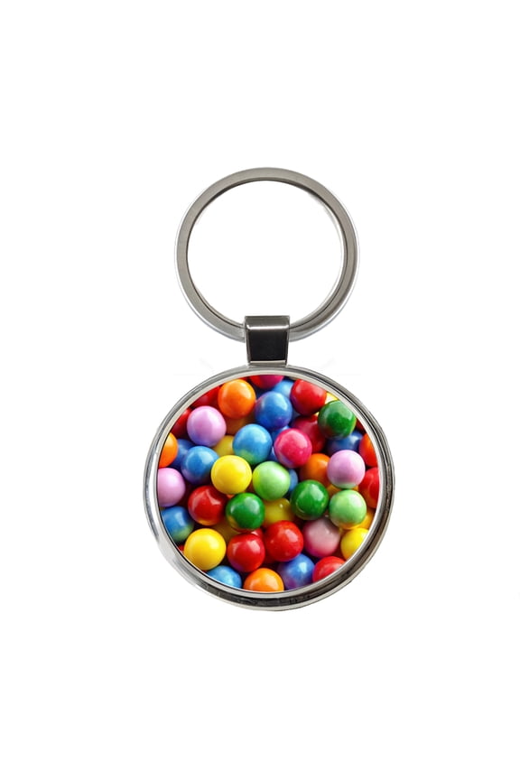 Gumballs Colorful Candy Metal Round Keychain