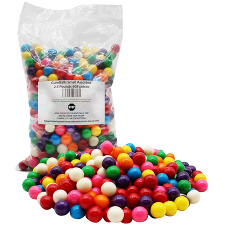 Gumballs Small Assorted 2.5 Pounds 608 Pieces, Mini Rainbow Bubble Gum for Candy Jars and Events