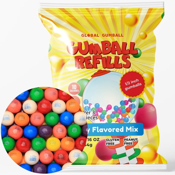 Gumballs for Gumball Machine Refill 1 LB - Mini Gumballs 0.5 inch 13mm - Dubble Bubble Chewing Gum for Kids - Assorted Gum Balls