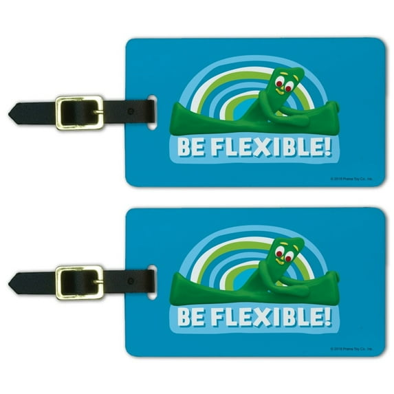 Gumby Be Flexible Stretching Yoga Luggage ID Tags Suitcase Carry-On Cards - Set of 2