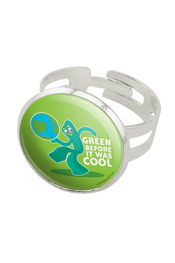 Gumby Green Before It Was Cool Earth Planet Silver Plated Adjustable Novelty Ring