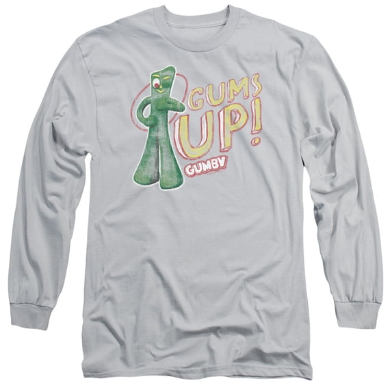 Gumby Gums Up Long Sleeve Adult 18/1 T-Shirt Silver