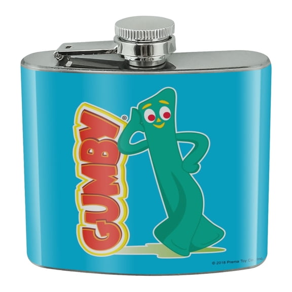 Gumby Leaning on Logo Stainless Steel 5oz Hip Drink Kidney Flask