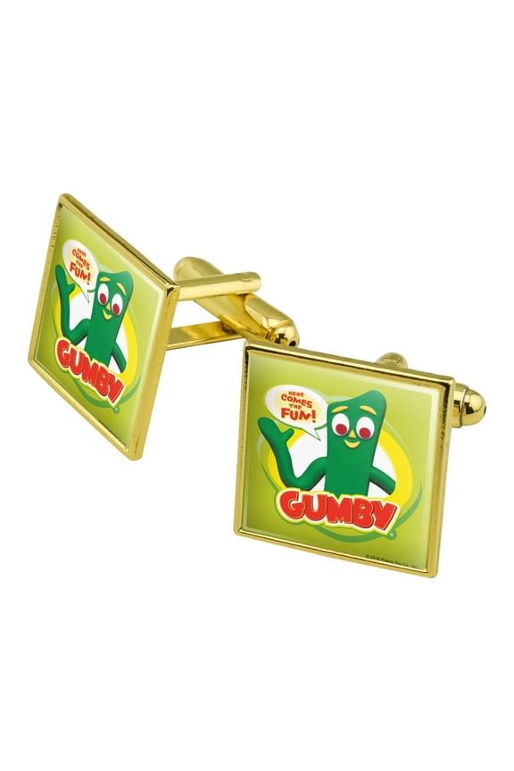 Gumby Logo Here Comes the Fun Square Cufflink Set - Silver or Gold