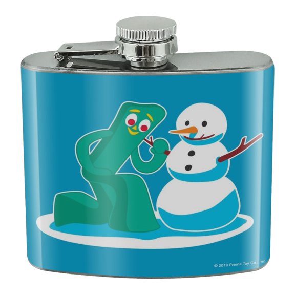 Gumby Making A Snowman Stainless Steel 5oz Hip Drink Kidney Flask