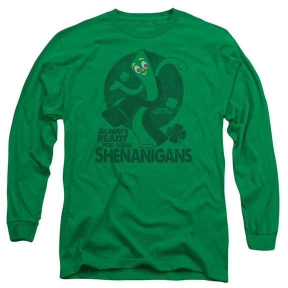 Gumby More Shenanigans Long Sleeve Adult 18/1 T-Shirt Kelly Green