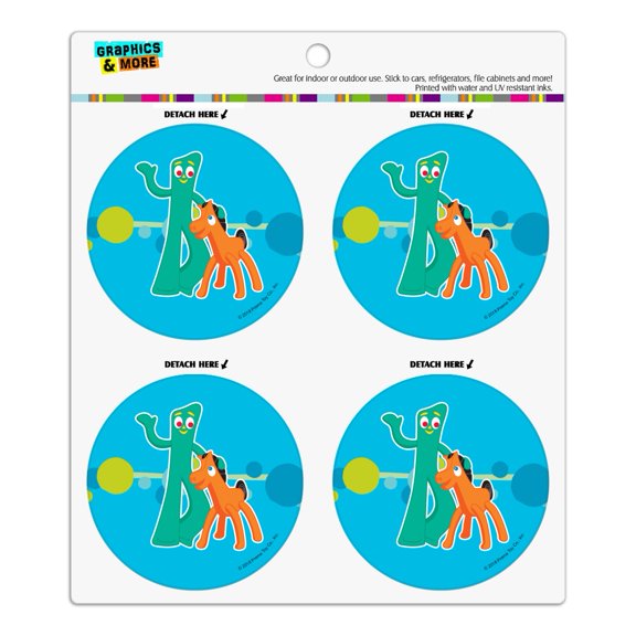 Gumby Pokey Bendy Buddies BFFs Refrigerator Fridge Locker Vinyl Circle Magnet Set