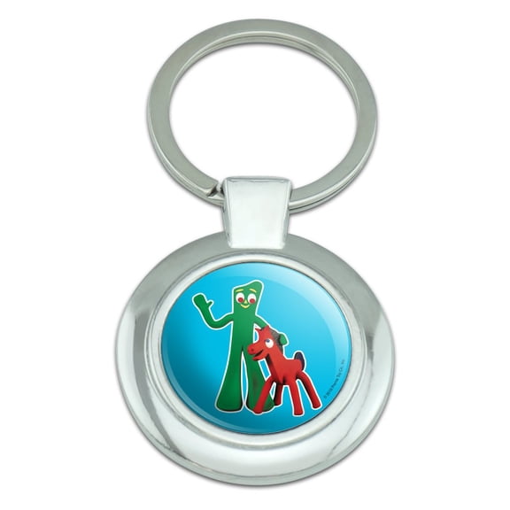Gumby Pokey Best Friends Clay Art Keychain Classy Round Chrome Plated Metal