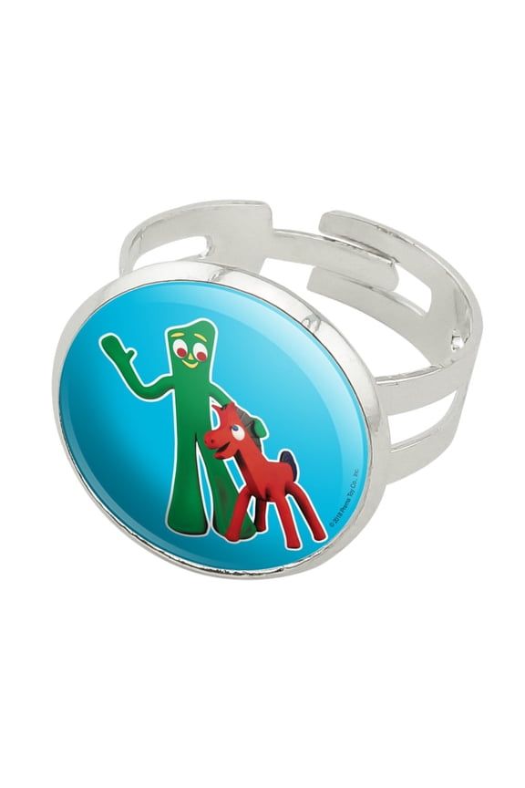 Gumby Pokey Best Friends Clay Art Silver Plated Adjustable Novelty Ring
