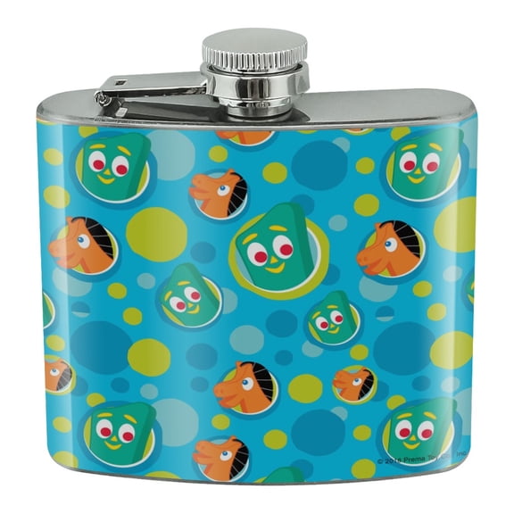Gumby Pokey Pattern Blue Green Dots Pattern Stainless Steel 5oz Hip Drink Kidney Flask