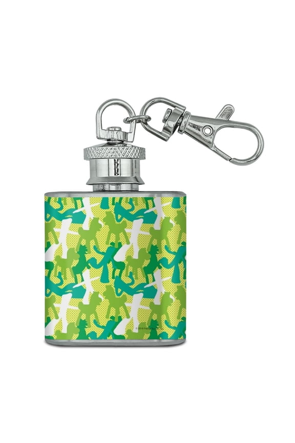 Gumby Pokey Silhouettes Green Polka Dots Pattern Stainless Steel 1oz Mini Flask Key Chain