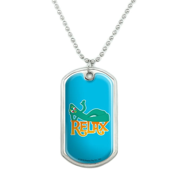 Gumby Says Relax Chill Chillin' Military Dog Tag Pendant Necklace with Chain