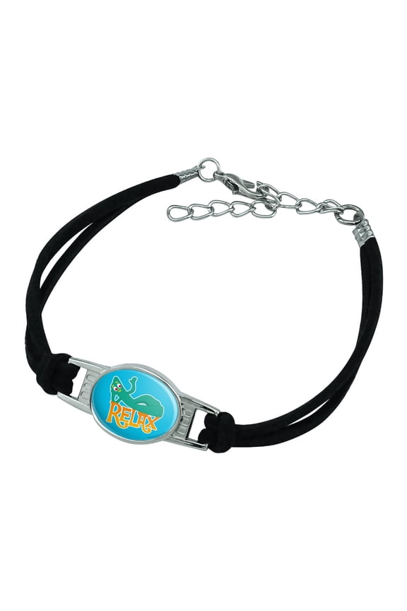 Gumby Says Relax Chill Chillin' Novelty Suede Leather Metal Bracelet