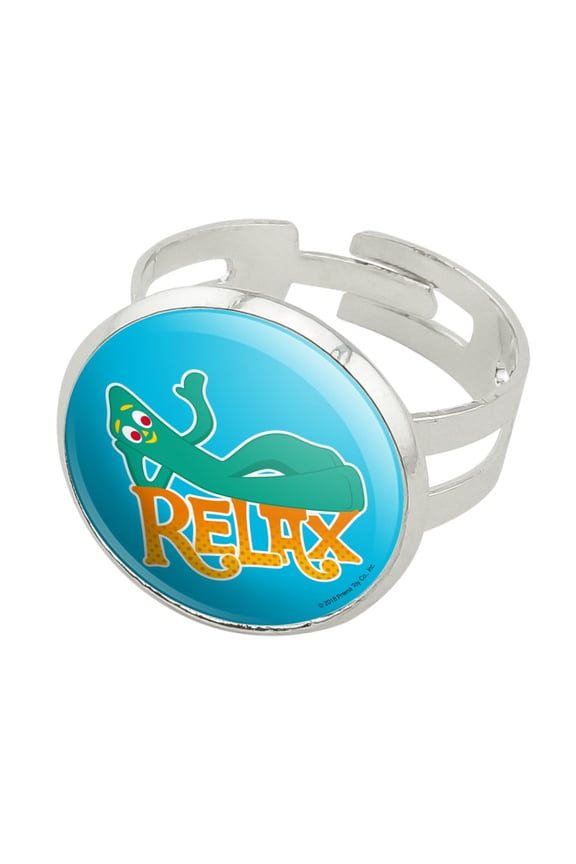 Gumby Says Relax Chill Chillin' Silver Plated Adjustable Novelty Ring