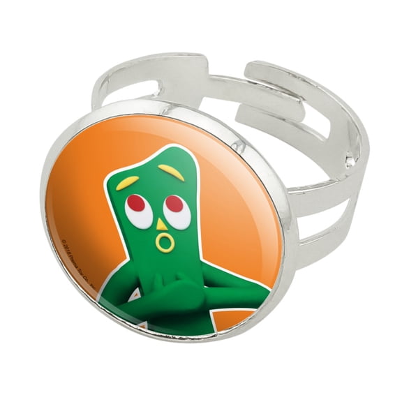 Gumby Singing Clay Art Silver Plated Adjustable Novelty Ring