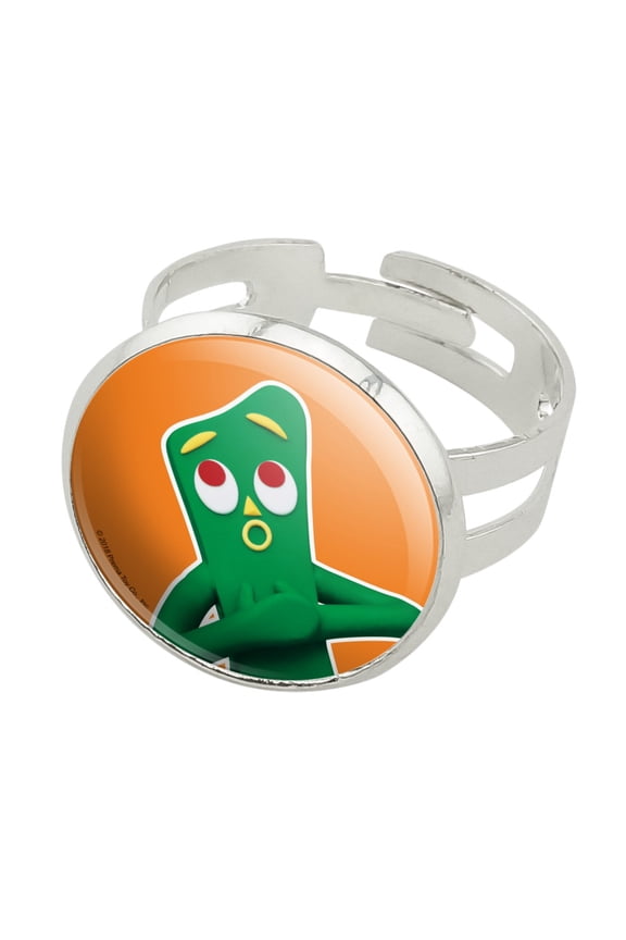 Gumby Singing Clay Art Silver Plated Adjustable Novelty Ring