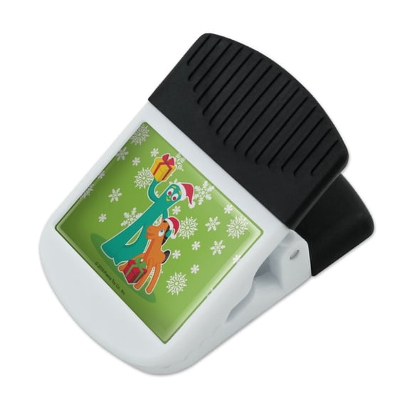 Gumby and Pokey Exchanging Gifts For Christmas Refrigerator Fridge Magnet Magnetic Hanging Hook Note Snack Clip