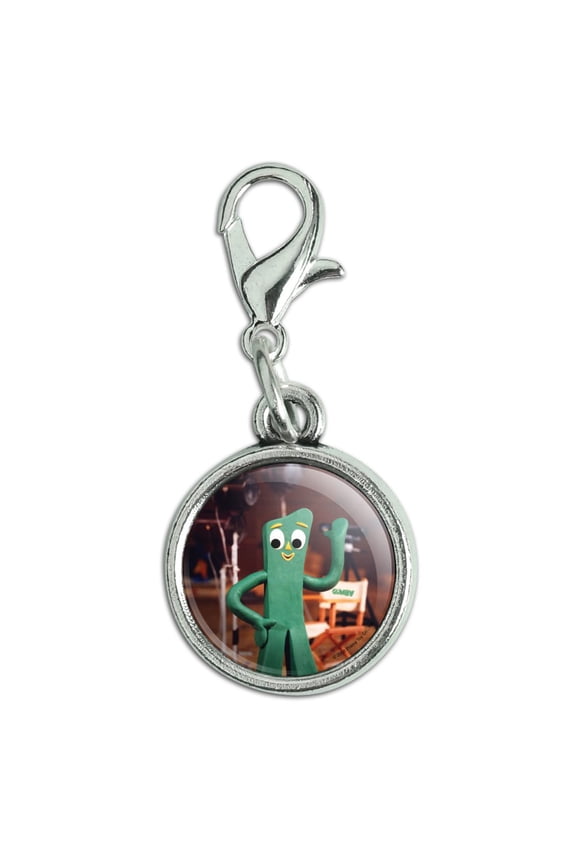 Gumby on Movie TV Set Antiqued Bracelet Pendant Zipper Pull Charm with Lobster Clasp