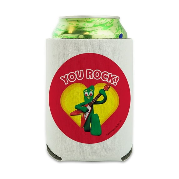 Gumby with Guitar You Rock Heart Can Cooler - Drink Sleeve Hugger Collapsible Insulator - Beverage Insulated Holder