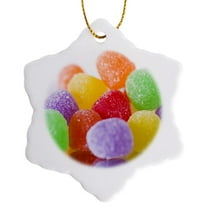 3drose, Gumdrop Candies., 3 inch Snowflake Porcelain Ornament