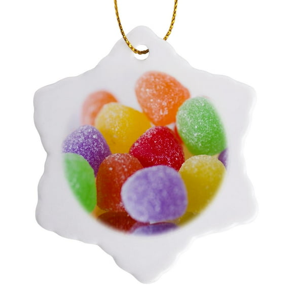 3drose, Gumdrop Candies., 3 inch Snowflake Porcelain Ornament