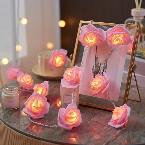 Gumesh 10ft Rose String Lights - LED Floral Fairy Lights for Bedroom, Wedding, Valentine‘s Day Decor. Romantic ,Pink