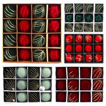 Gumesh 16-Piece Velvet Christmas Ball Ornament Set, Elegant Red & Gold Flocked Snowflake Design for a Luxurious Holiday Tree Decor