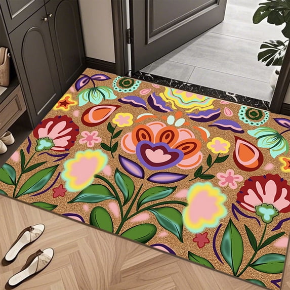 Gumesh 18x30 Inch Spring Floral Welcome Doormat, Outdoor Indoor Mat with Artificial Coir and Sturdy Grip Backing, Non-Slip Front Door Mat for Home Entryway